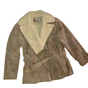 Vintage 90s WINLIT Women's Brown Suede Jacket with Shearling Collar Sz M